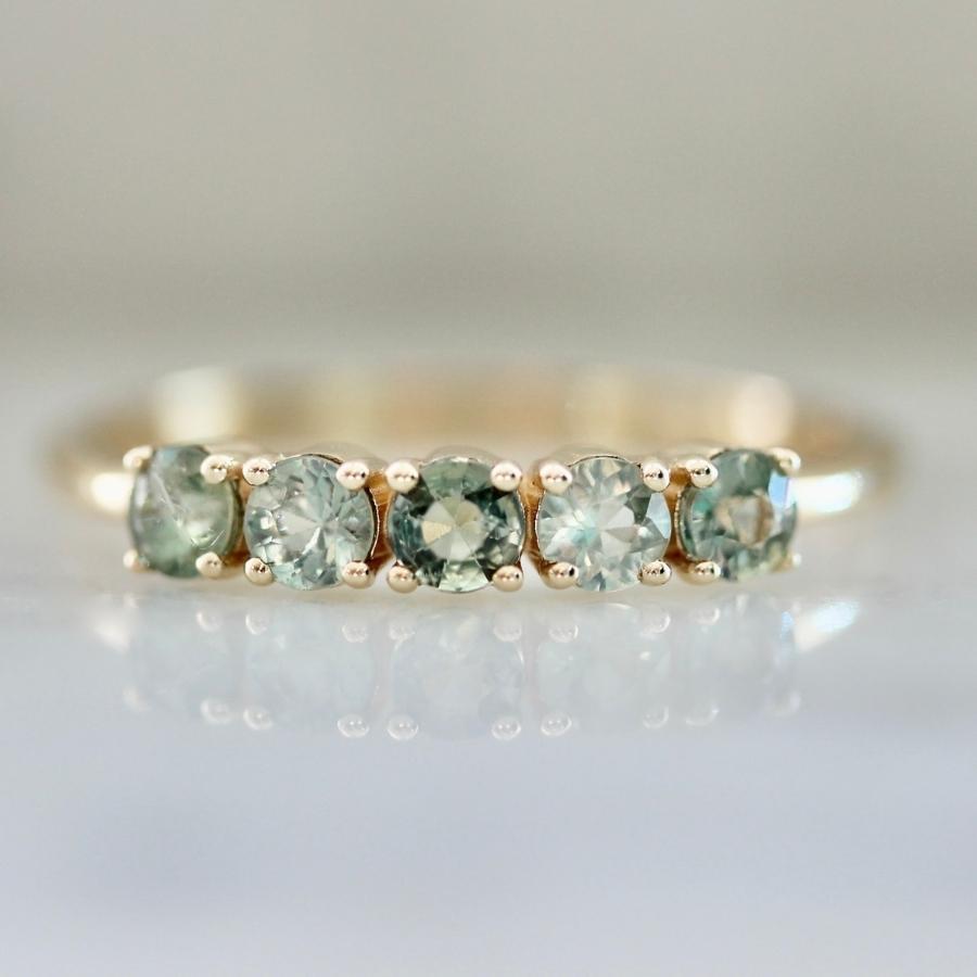 First Class Green Round Brilliant Cut Sapphire Band