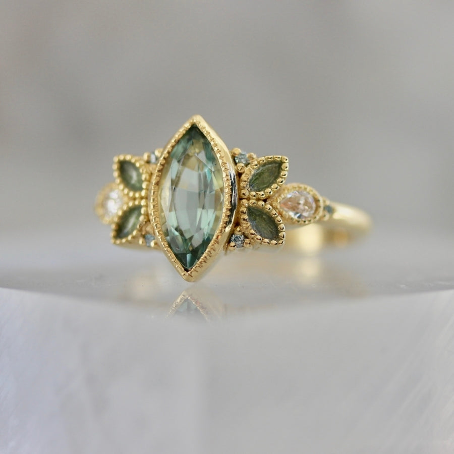 Eclair Pale Blue Marquise Cut Aquamarine and Diamond Ring