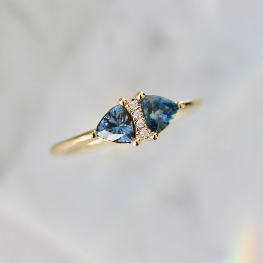Secret Spell Teal Trillion Cut Sapphire Ring