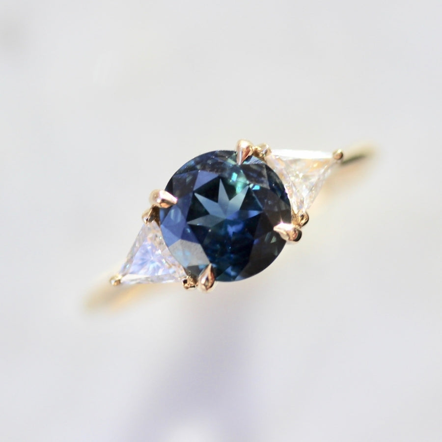 Blue Lagoon Round Brilliant Cut Sapphire and Diamond Ring