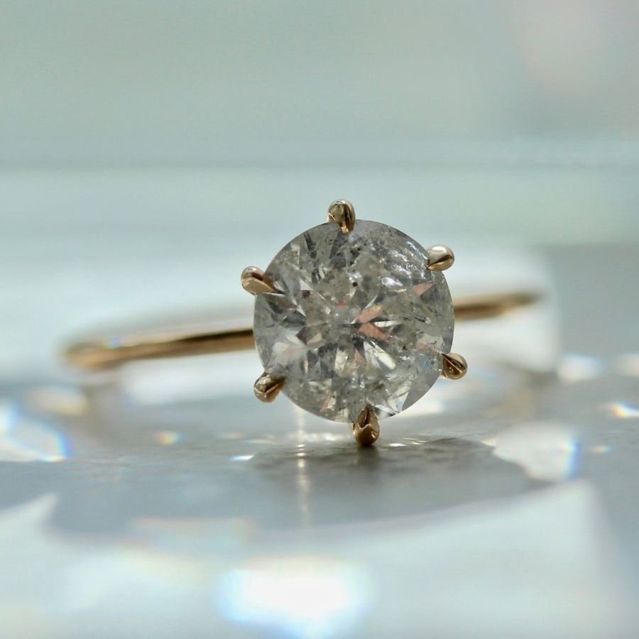 Peachy Keen Icy Salt & Pepper Round Brilliant Cut Diamond Ring