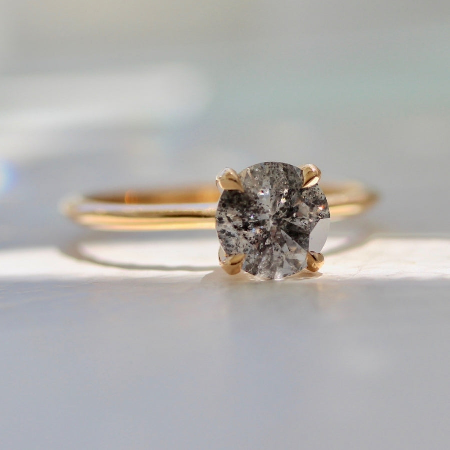 1.08 Carat Stella Salt & Pepper Round Brilliant Cut Diamond Ring in Peach Gold