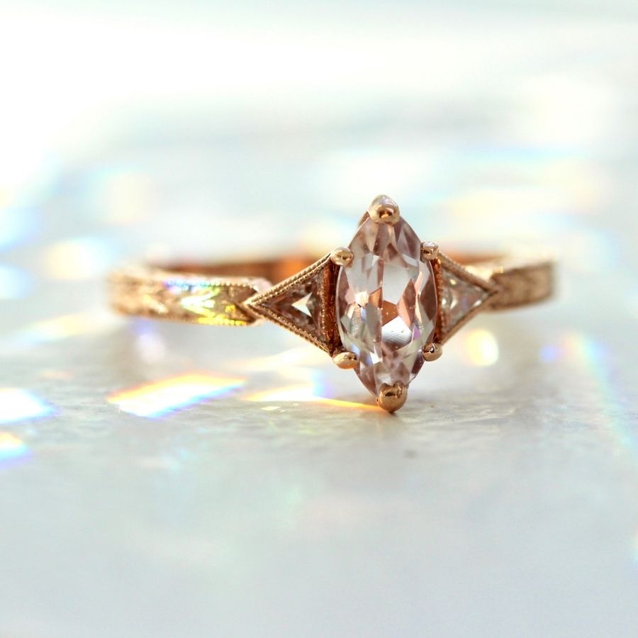 Triple Scoop Marquise Cut Morganite Ring
