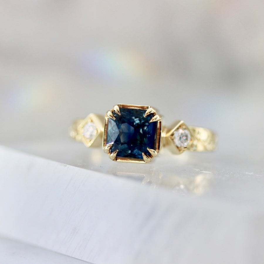 Glory Days Blue-Green Square Radiant Cut Sapphire Ring