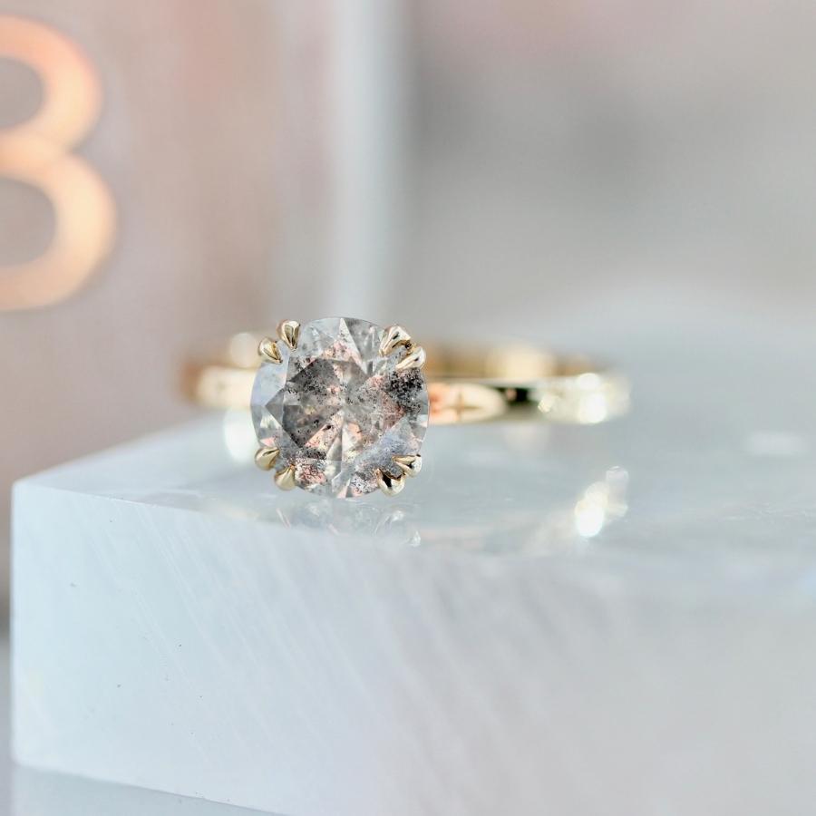 Star Born Salt & Pepper Round Brilliant Cut Diamond Ring