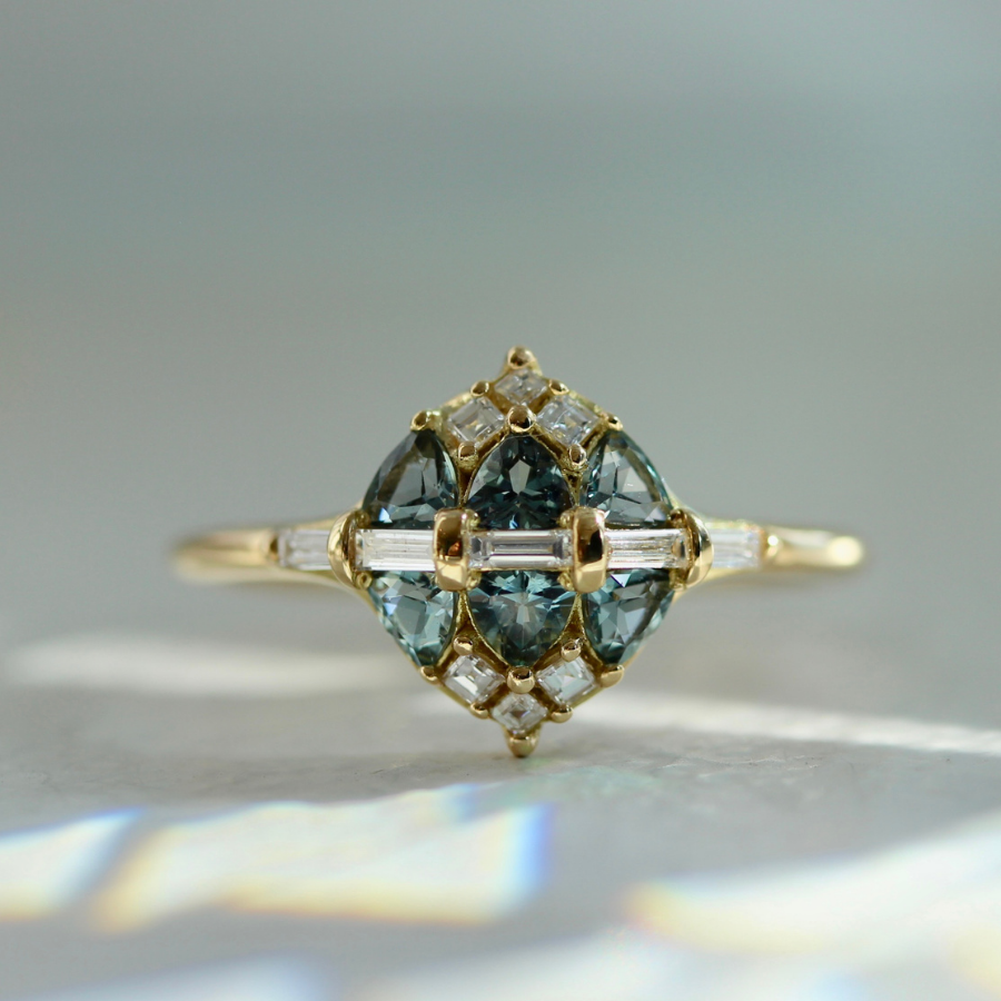 Sanctuary Teal Trillion Cut Sapphire Ring