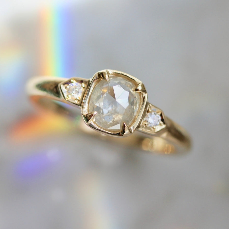 Evening Star Salt & Pepper Cushion Rose Cut Diamond Ring