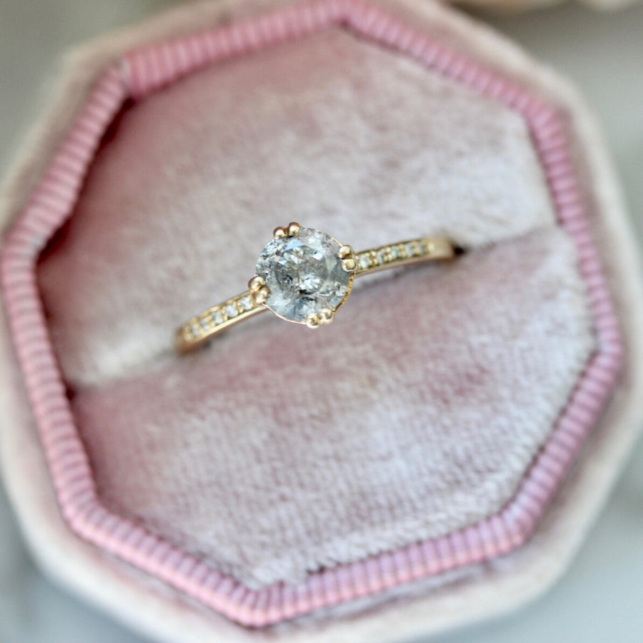 Sabine Salt & Pepper Round Cut Diamond Ring in Yellow Gold