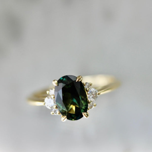 1.81 Carat Mirella Green Oval Cut Sapphire Ring