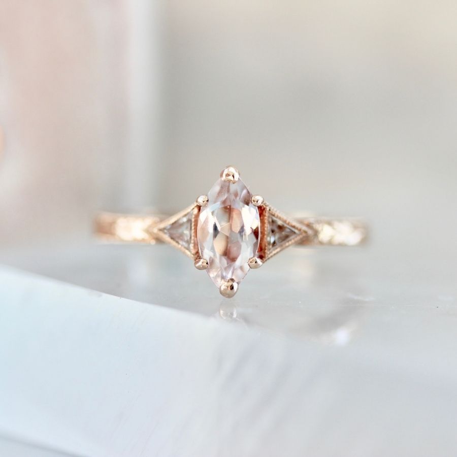 Triple Scoop Marquise Cut Morganite Ring
