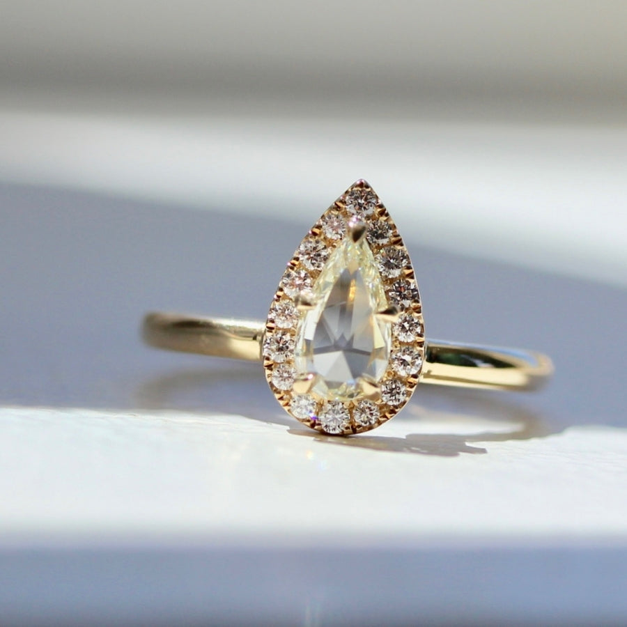 Cloud Nine White Pear Rose Cut Diamond Ring
