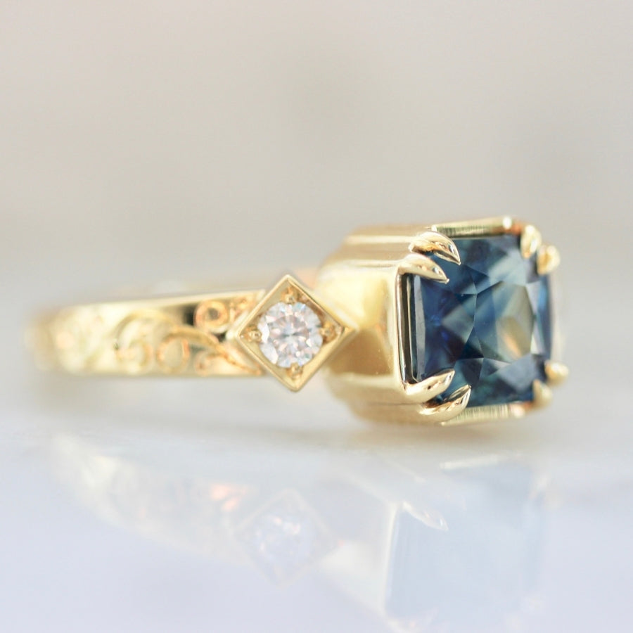 Glory Days Blue-Green Square Radiant Cut Sapphire Ring