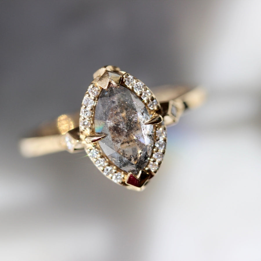 Nightingale Salt & Pepper Marquise Rose Cut Diamond Ring