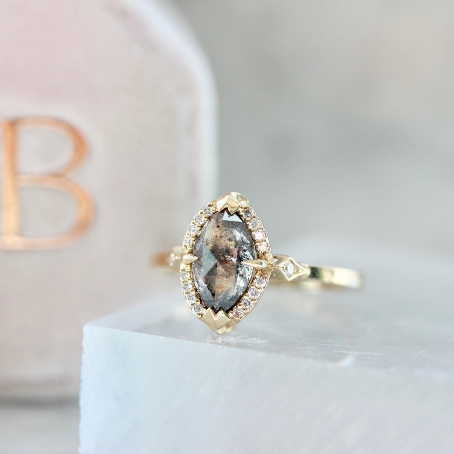 Nightingale Salt & Pepper Marquise Rose Cut Diamond Ring