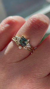 Teal Sapphire and Diamond Ring