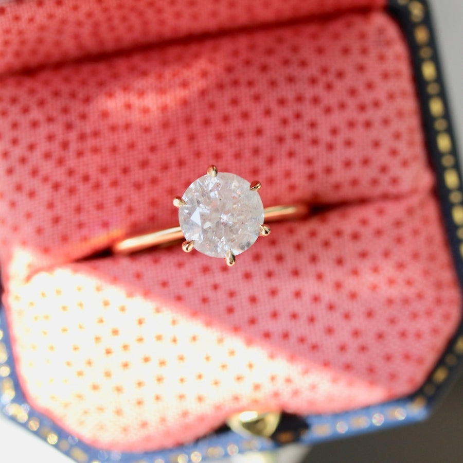 Peachy Keen Icy Salt & Pepper Round Brilliant Cut Diamond Ring
