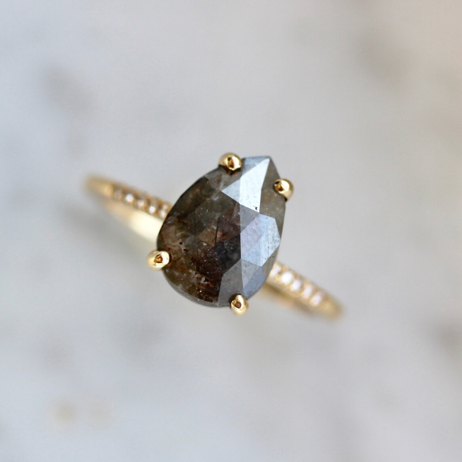 Mira Pear Rose Cut Grey Diamond Ring