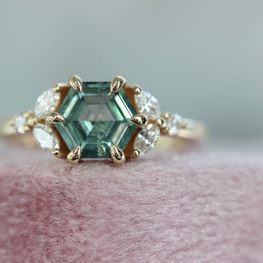 Adelaida Green Hexagon Cut Sapphire Ring