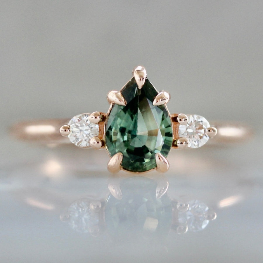 Ambrosia Green Pear Cut Sapphire Ring