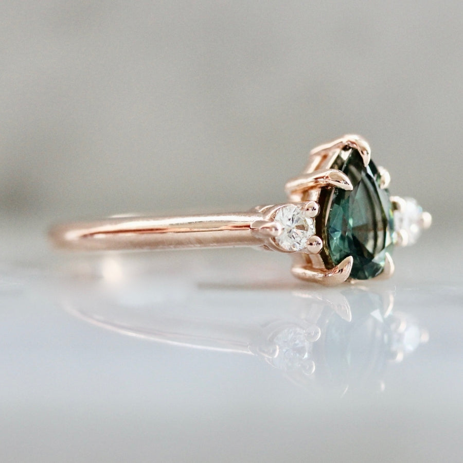 Ambrosia Green Pear Cut Sapphire Ring