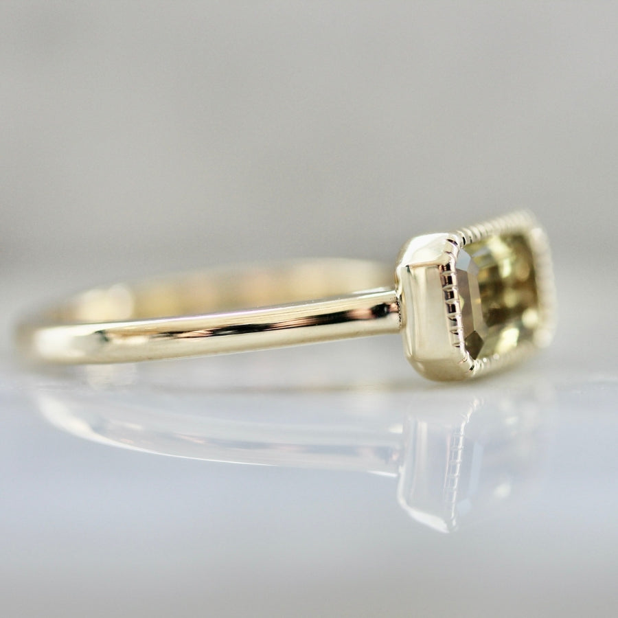August Flame Yellow Emerald Cut Chrysoberyl Ring