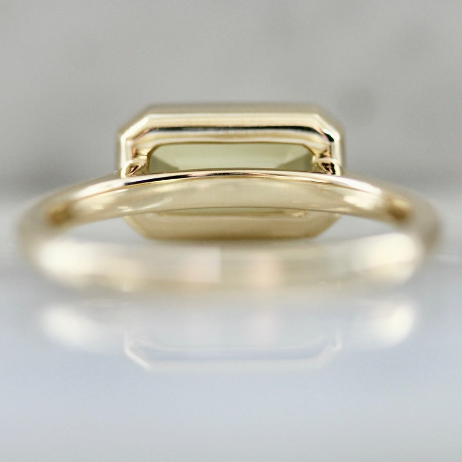 August Flame Yellow Emerald Cut Chrysoberyl Ring