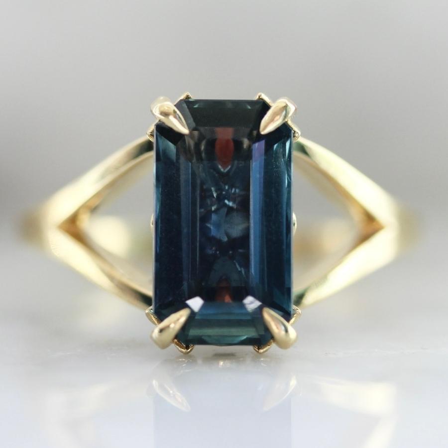 Azulejos Teal Emerald Cut Sapphire Ring