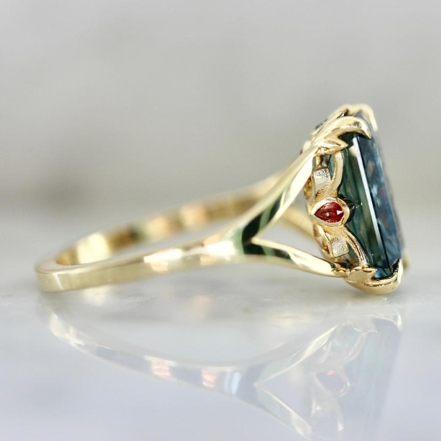 Azulejos Teal Emerald Cut Sapphire Ring