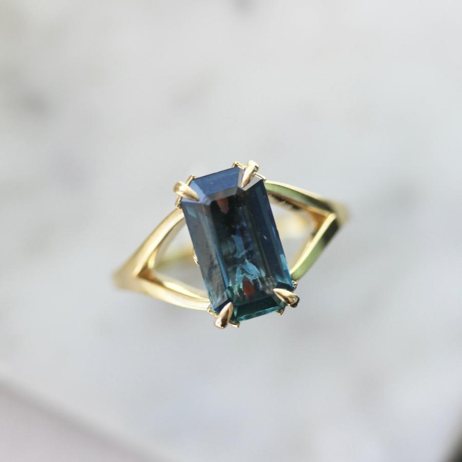Azulejos Teal Emerald Cut Sapphire Ring