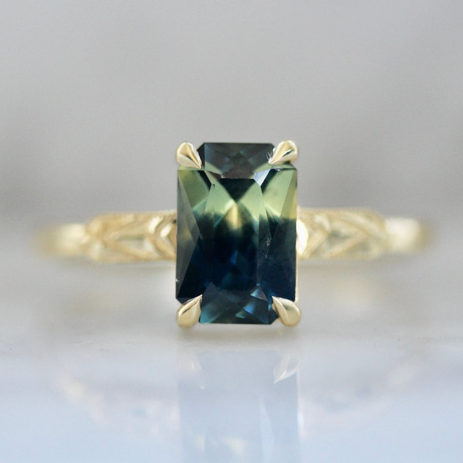 Winter Solstice Engagement! 5.29 ct Blue Green Sapphire with Trillion  Diamond Side Stones from Dana Walden Bridal. Highly recommend them!! : r/ EngagementRings