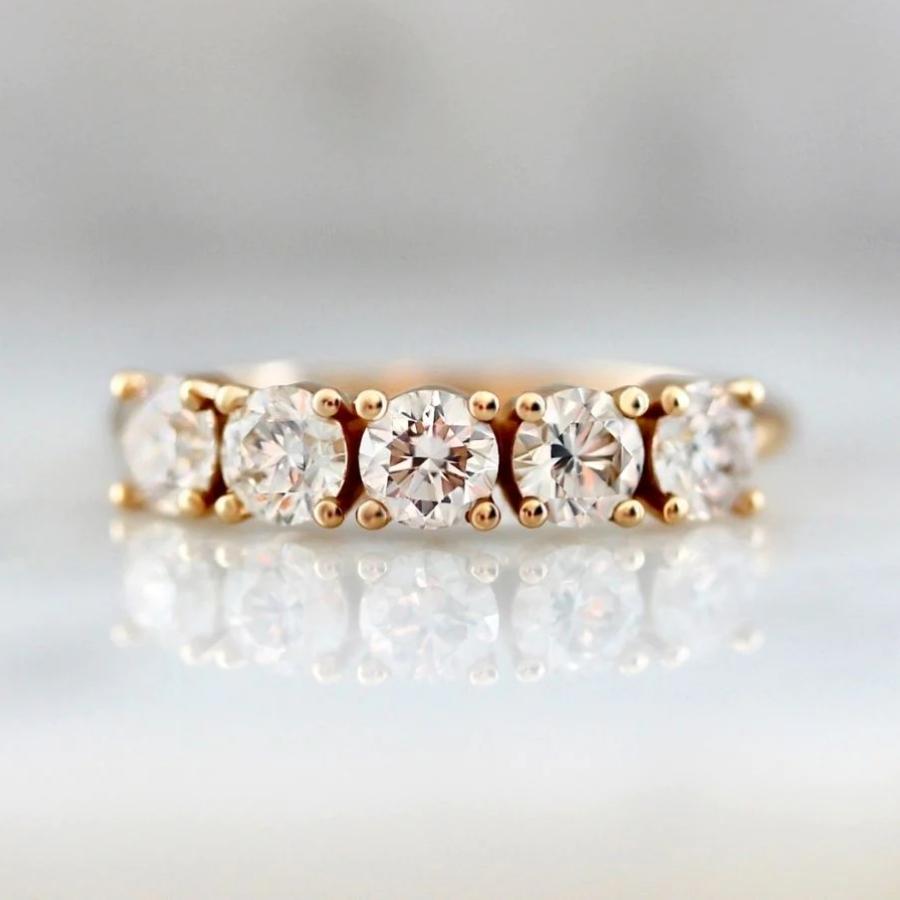 Curved Diamond Wedding Band, Contour Wedding Ring, Five Stone Diamond Ring, Five Stone Engagement Ring, Five Stone Wedding Band