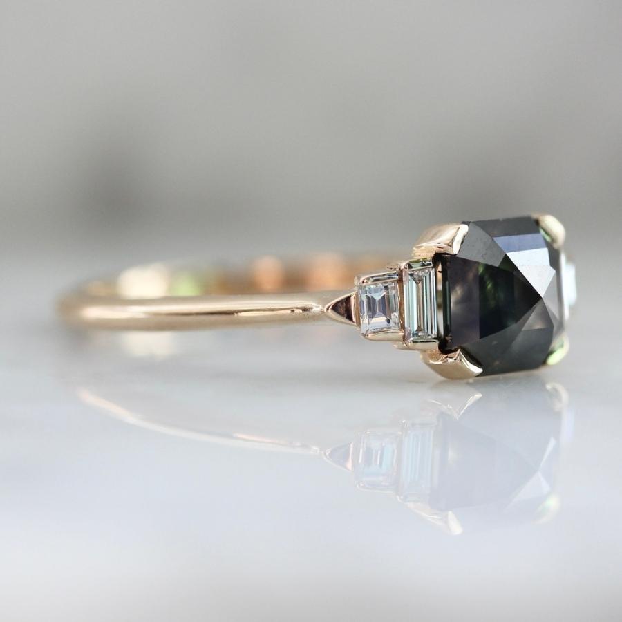 Black Forest Smokey Grey Square Rose Cut Diamond Ring