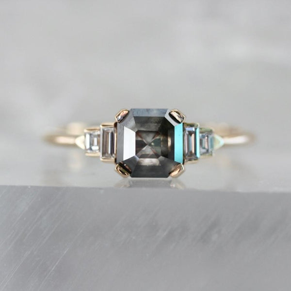 Black Forest Smokey Grey Square Rose Cut Diamond Ring