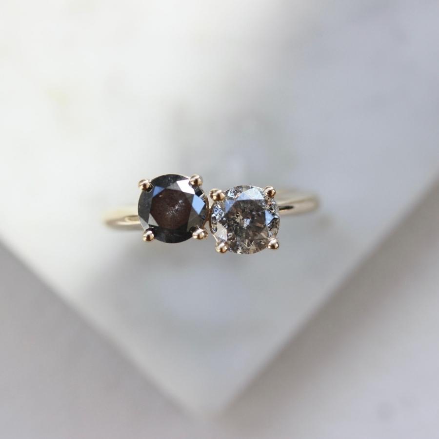 Black Swan Salt and Pepper Moi et Toi Diamond Ring