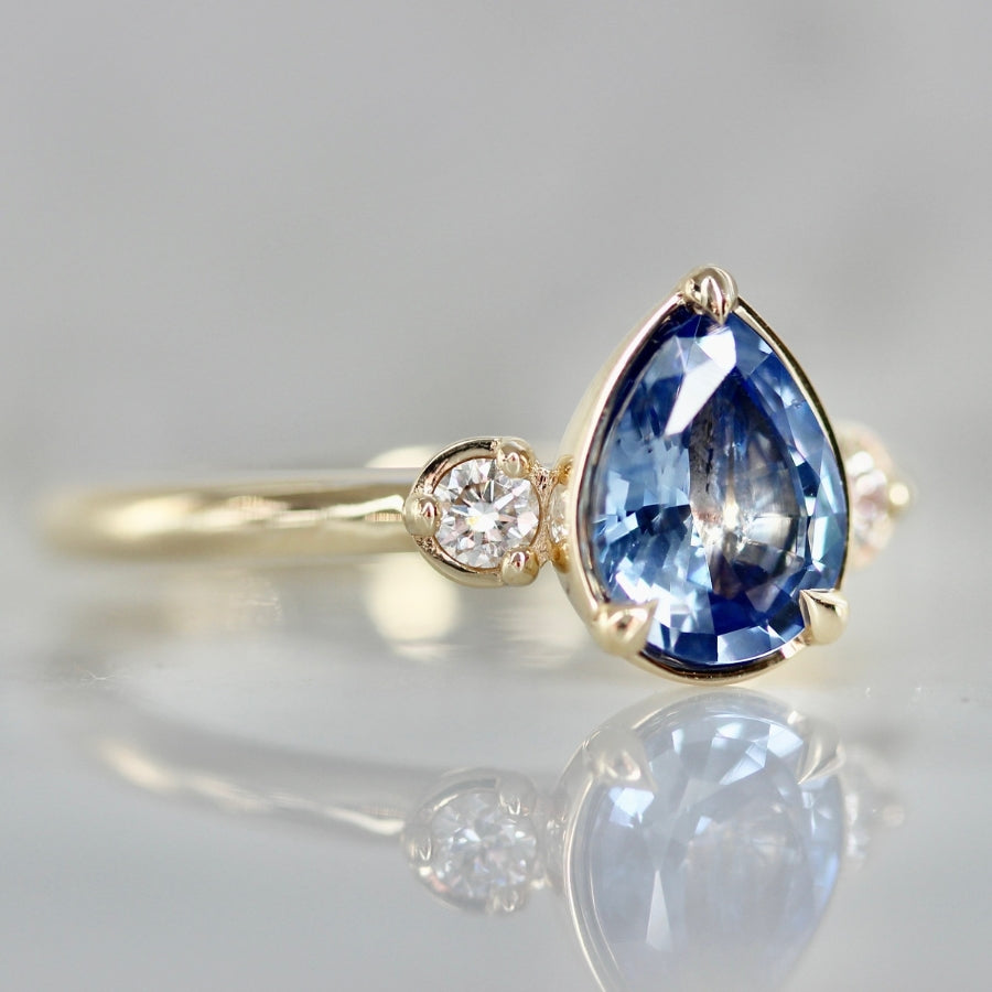 Blue Steel Pear Cut Sapphire Ring