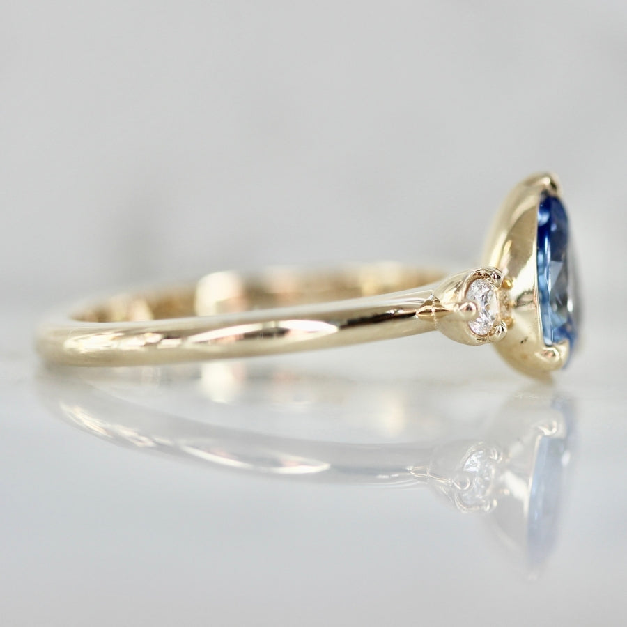 Blue Steel Pear Cut Sapphire Ring