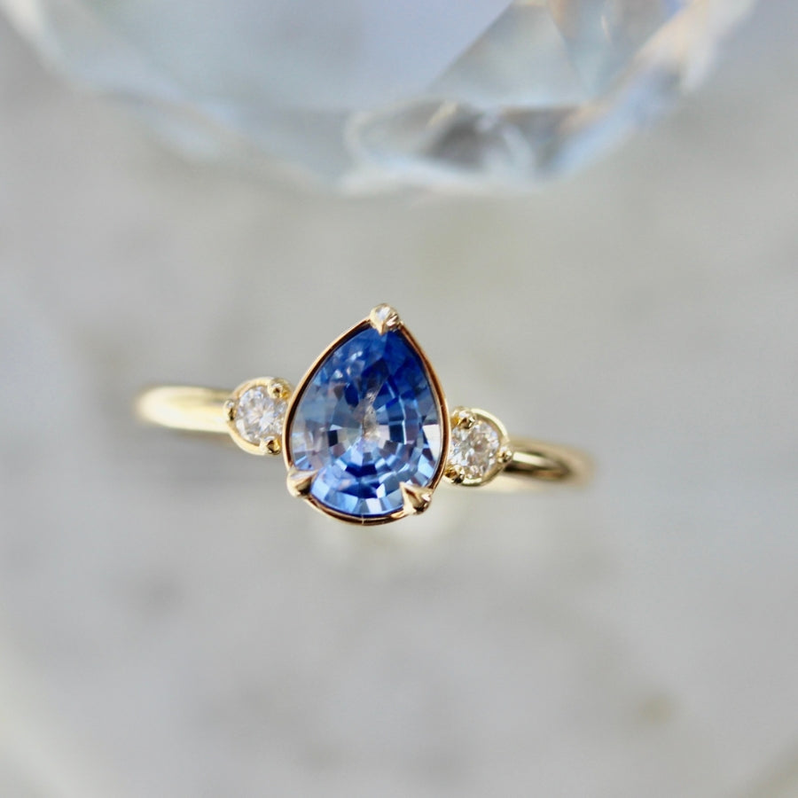 Blue Steel Pear Cut Sapphire Ring