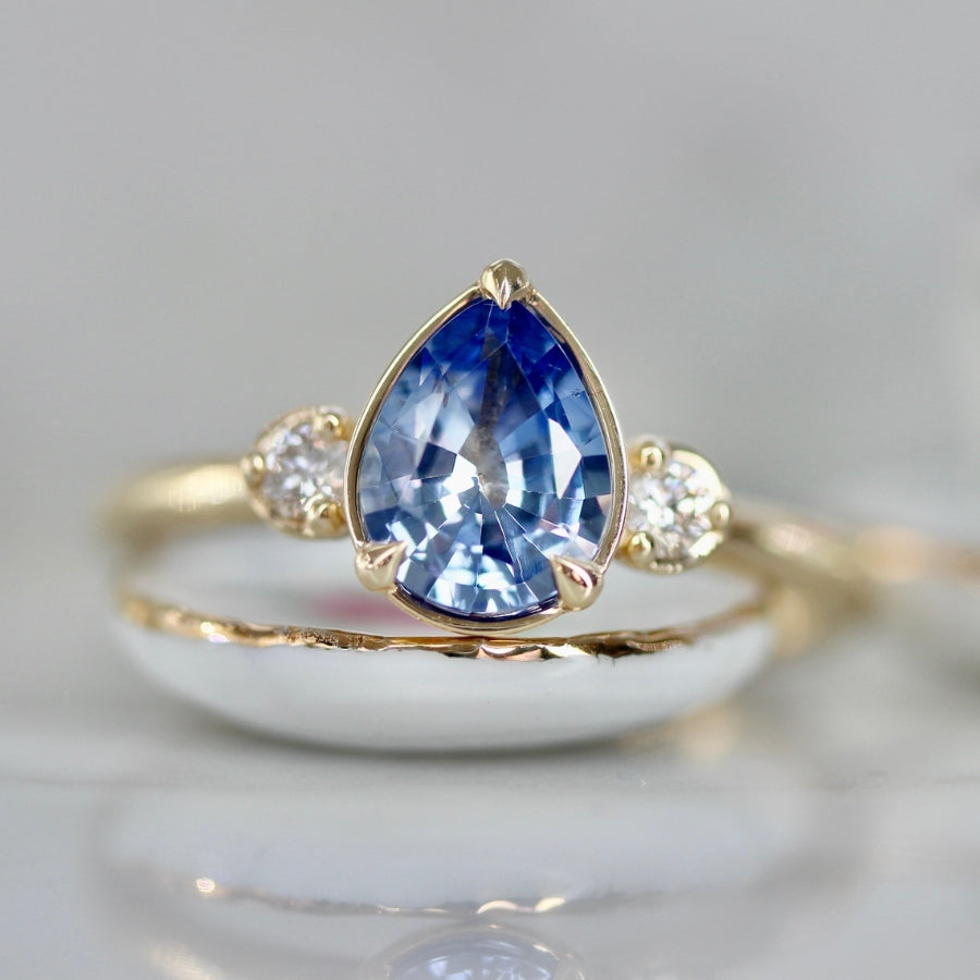 Blue Steel Pear Cut Sapphire Ring