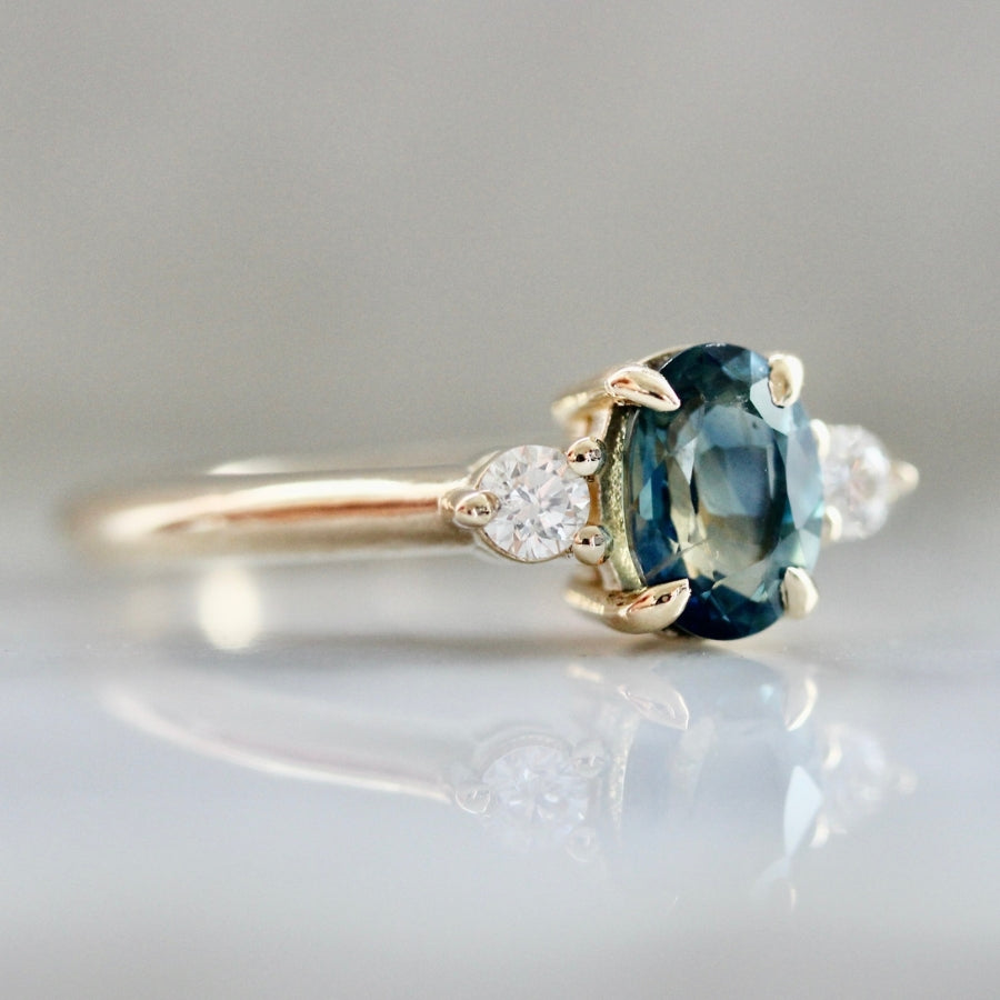 Blueberry Trifle Teal Oval Cut Sapphire Ring