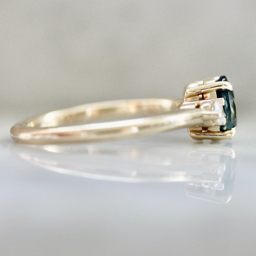 Blueberry Trifle Teal Oval Cut Sapphire Ring