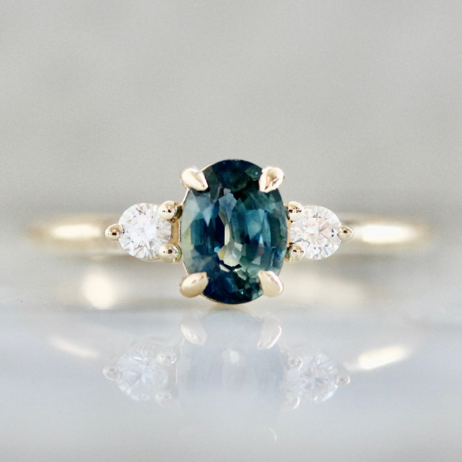 
            Blueberry Trifle Teal Oval Cut Sapphire Ring