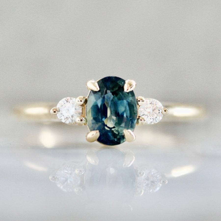 Blueberry Trifle Teal Oval Cut Sapphire Ring