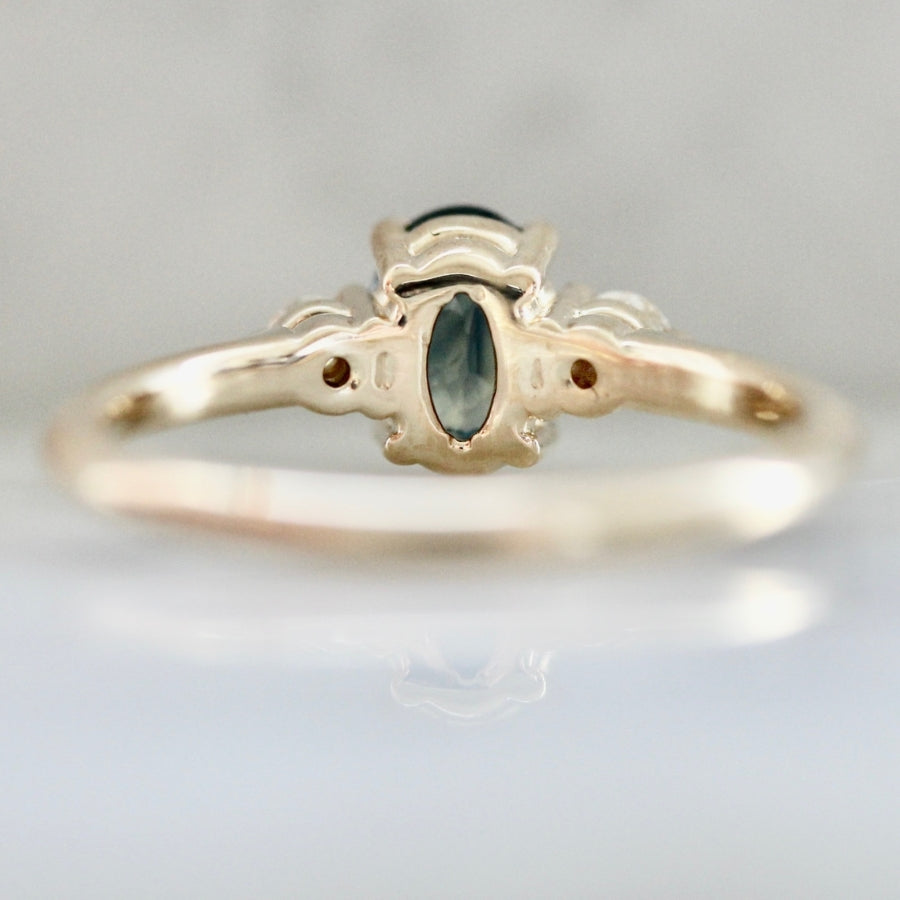 Blueberry Trifle Teal Oval Cut Sapphire Ring