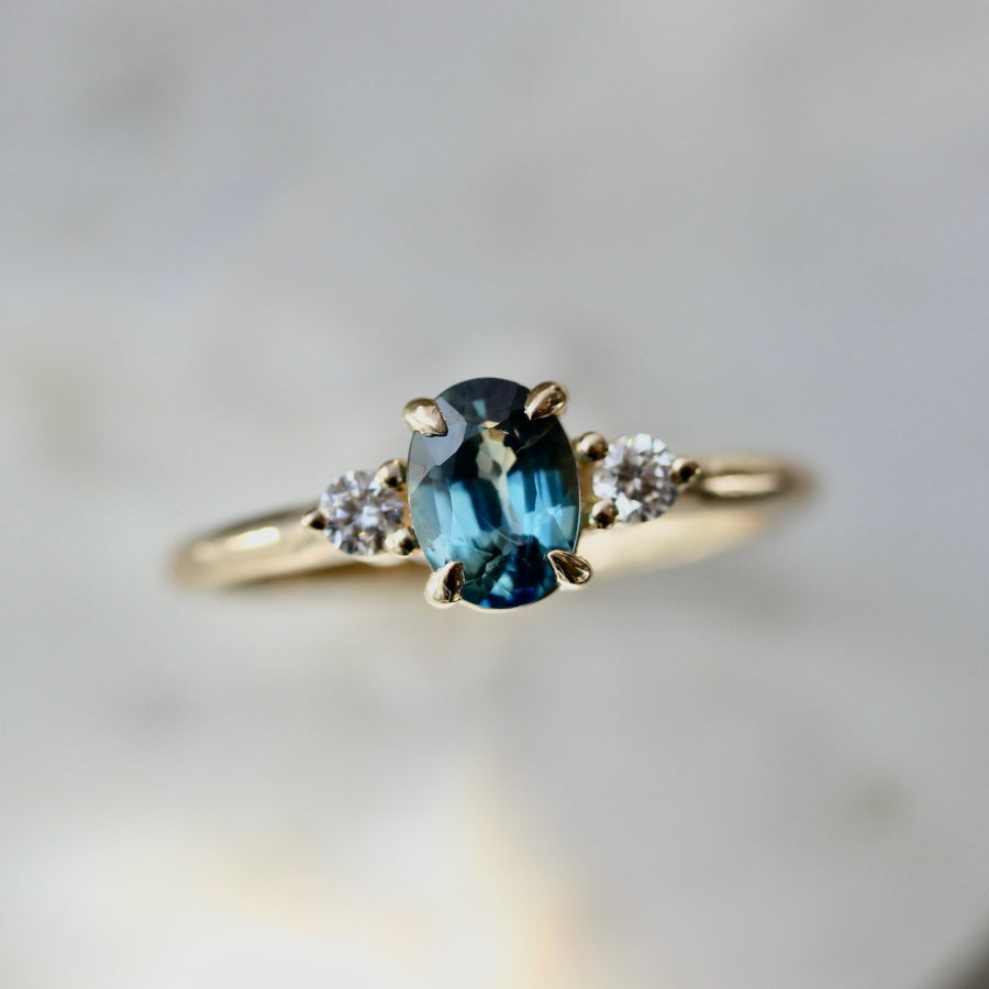 
            Blueberry Trifle Teal Oval Cut Sapphire Ring