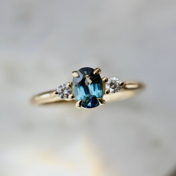 Blueberry Trifle Teal Oval Cut Sapphire Ring