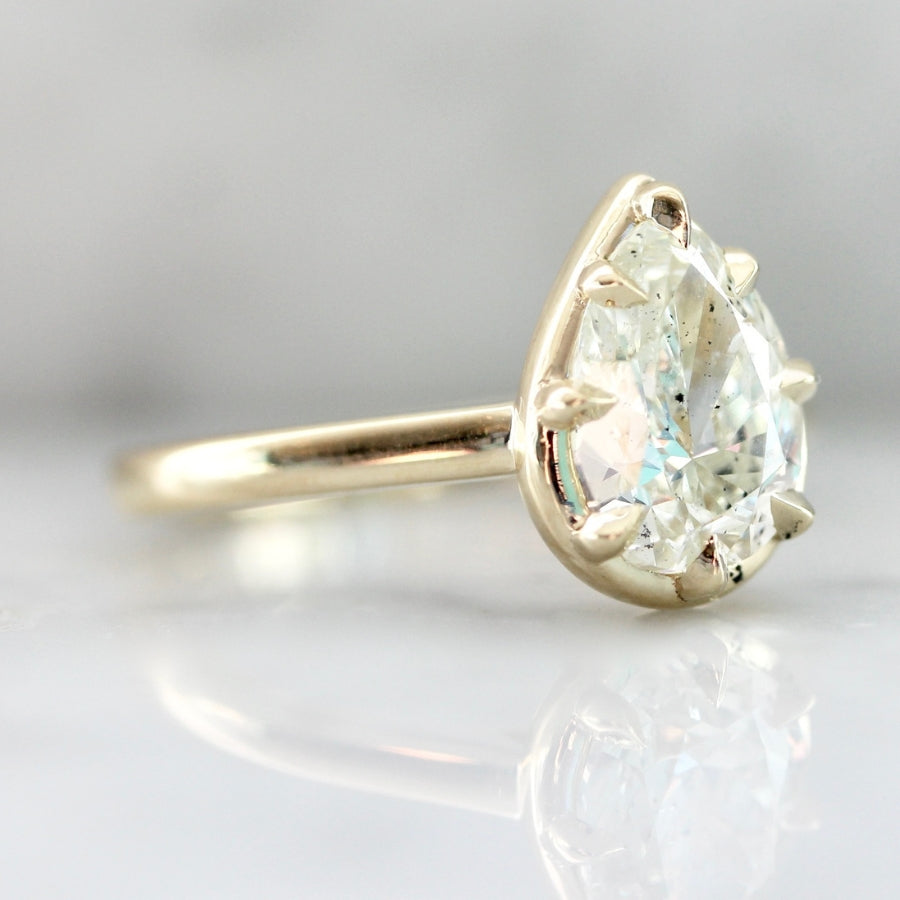 Bottoms Up Salt and Pepper Pear Cut Diamond Ring