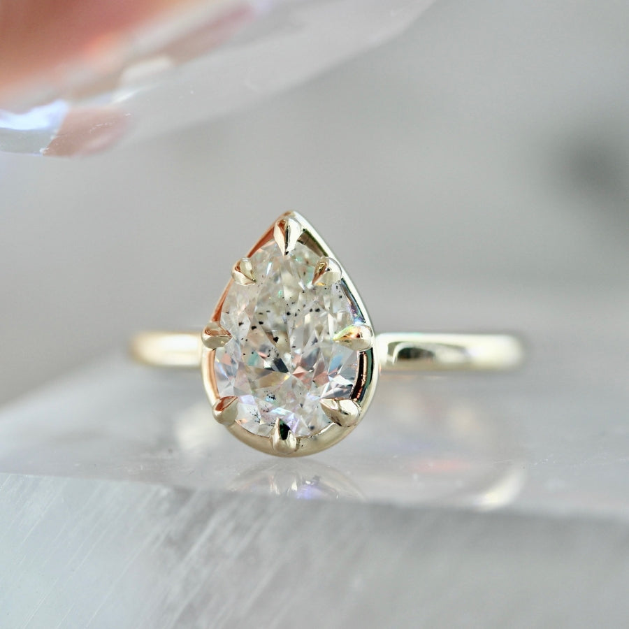 Bottoms Up Salt and Pepper Pear Cut Diamond Ring