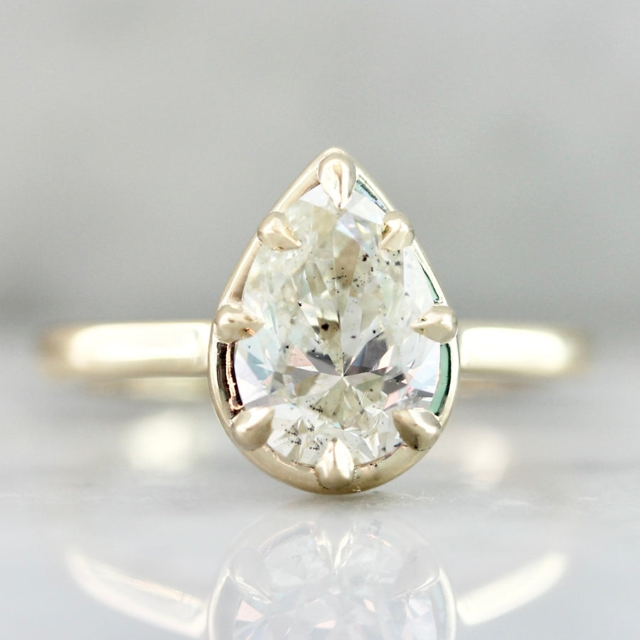 Bottoms Up Salt and Pepper Pear Cut Diamond Ring