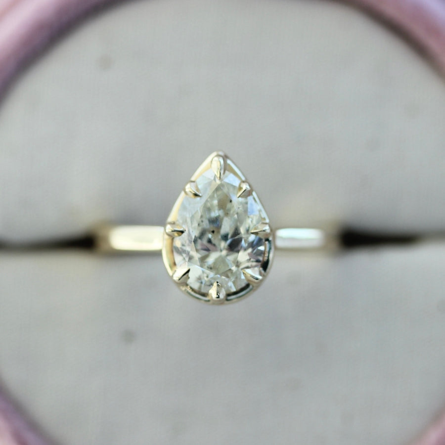 Bottoms Up Salt and Pepper Pear Cut Diamond Ring