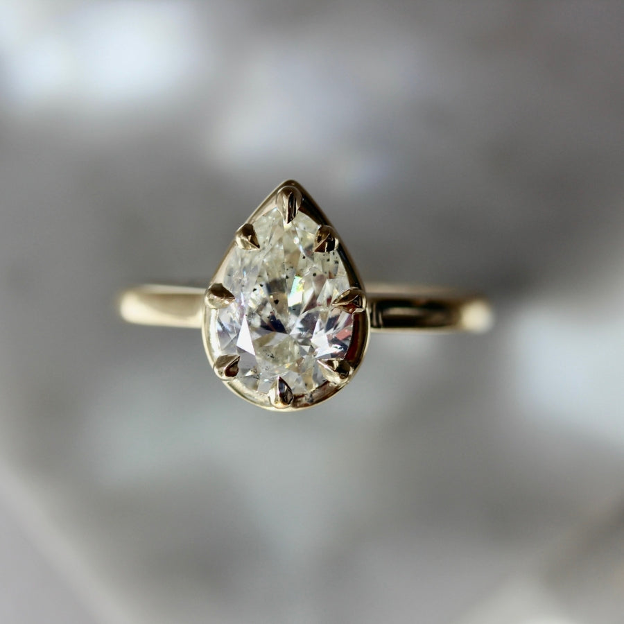 Bottoms Up Salt and Pepper Pear Cut Diamond Ring
